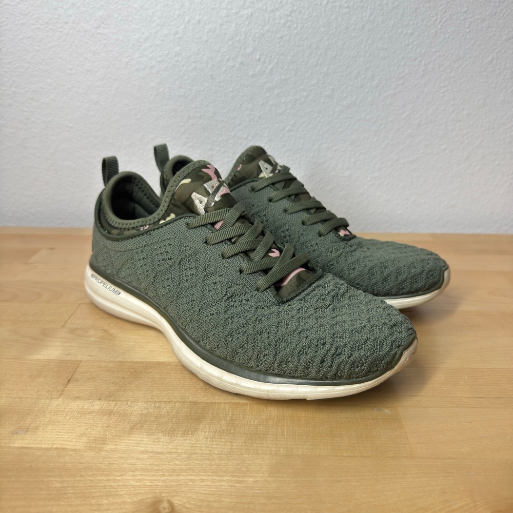 APL TechLoom Phantom Womens 7 Running Shoes Olive Green Camo Pink Propelium Low